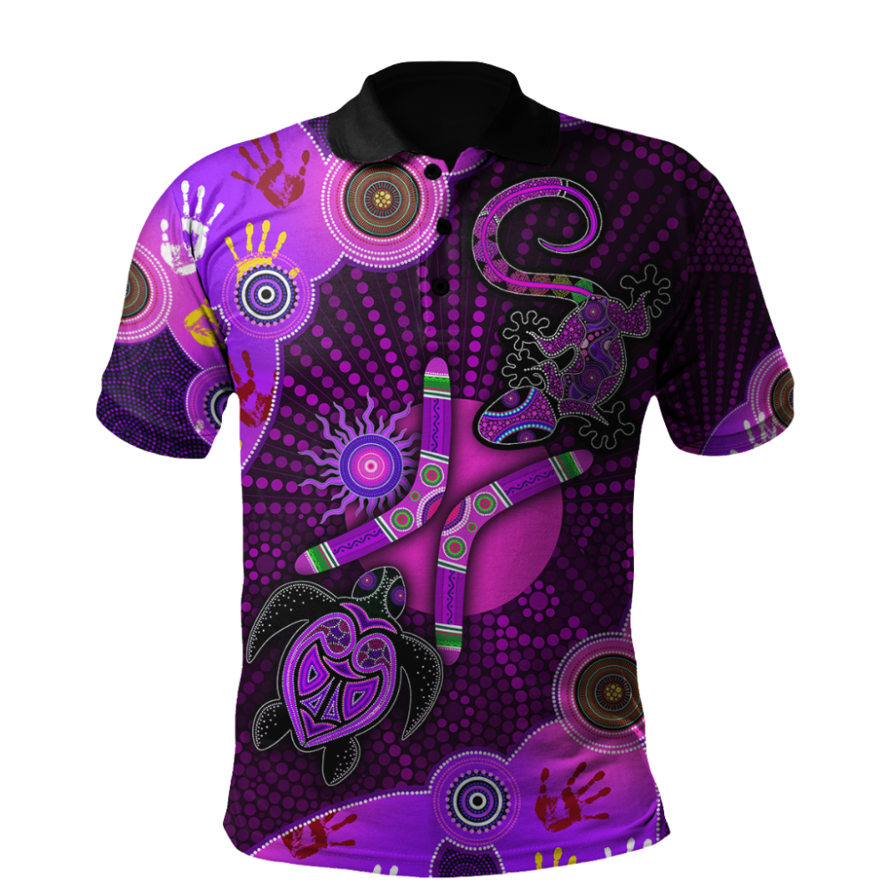 Aboriginal NAIDOC Week Purple Turtle Lizard Sun Polo Shirt