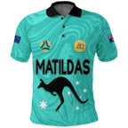 Personalised Aussie Matildas Polo Shirt 2023 Women World Cup Marble Patterns - Turquoise LT7