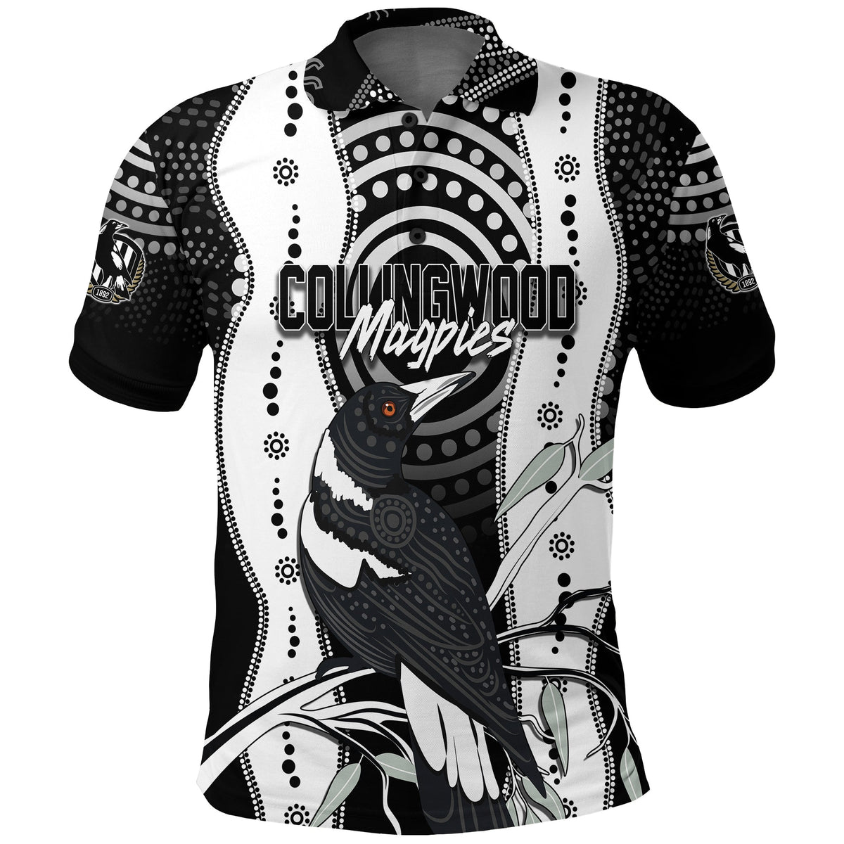 Personalised Collingwood Magpies Aboriginal Polo Shirt Artsy Vibes - Vibe Hoodie Shop