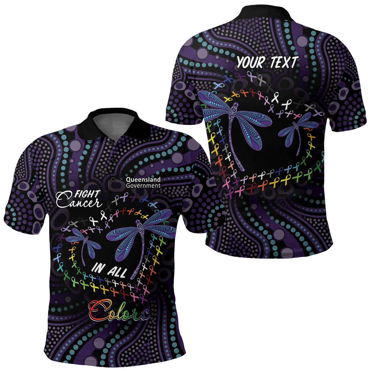 CUSTOMER REQUEST - 050825 Polo Shirt Dragonflies Aboriginal Art LT7