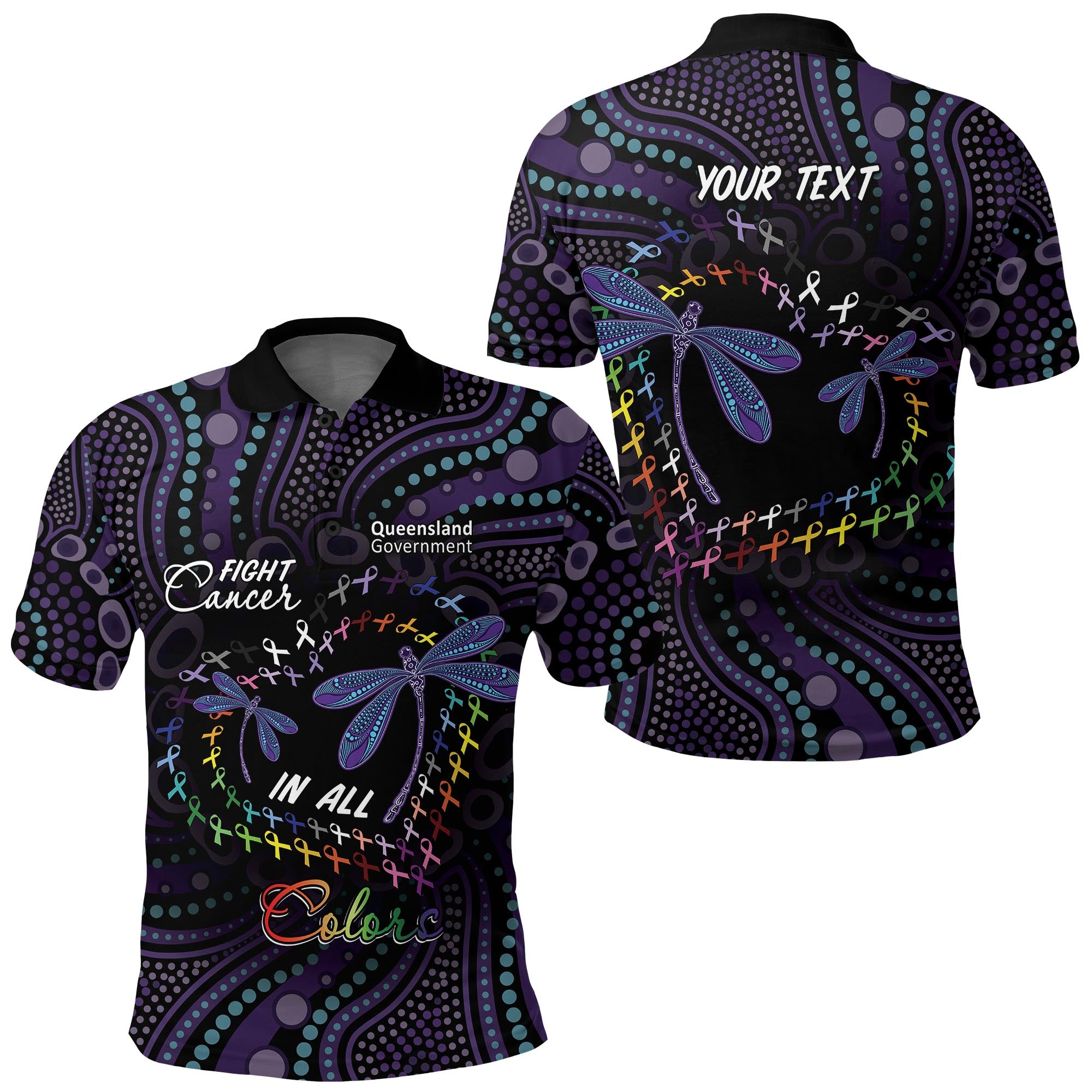 CUSTOMER REQUEST - 050825 Polo Shirt Dragonflies Aboriginal Art LT7