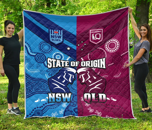 QLD Maroons And NSW Blues Rugby Premium Quilt State of Origin Indigenous LT14