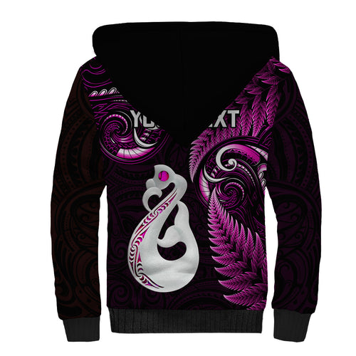 Personalised New Zealand Sherpa Hoodie Aotearoa Silver Fern With Manaia Maori Unique Pink LT14