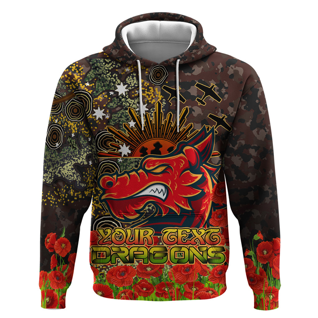 St.George Rugby Hoodie - Custom Anzac Dragons with Remembrance Poppy and Indigenous Patterns Hoodie RLT13