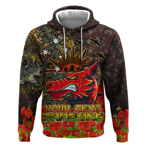 St.George Rugby Hoodie - Custom Anzac Dragons with Remembrance Poppy and Indigenous Patterns Hoodie RLT13