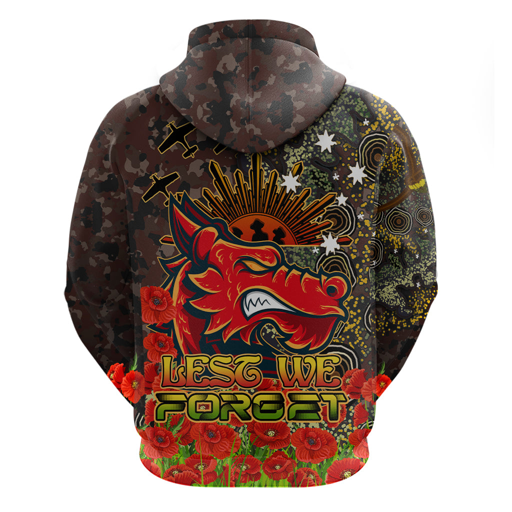 St.George Rugby Hoodie - Custom Anzac Dragons with Remembrance Poppy and Indigenous Patterns Hoodie RLT13