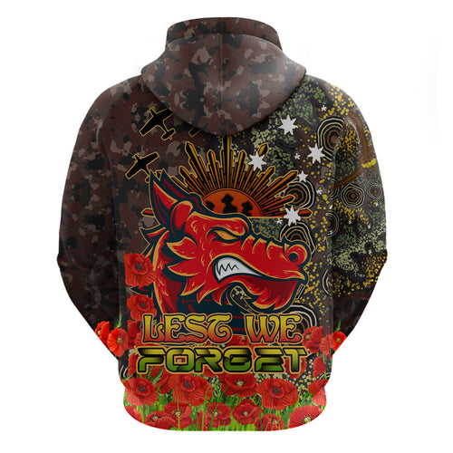 St.George Rugby Hoodie - Custom Anzac Dragons with Remembrance Poppy and Indigenous Patterns Hoodie RLT13