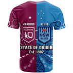 QLD Maroons And NSW Blues Rugby T Shirt State of Origin Indigenous LT14