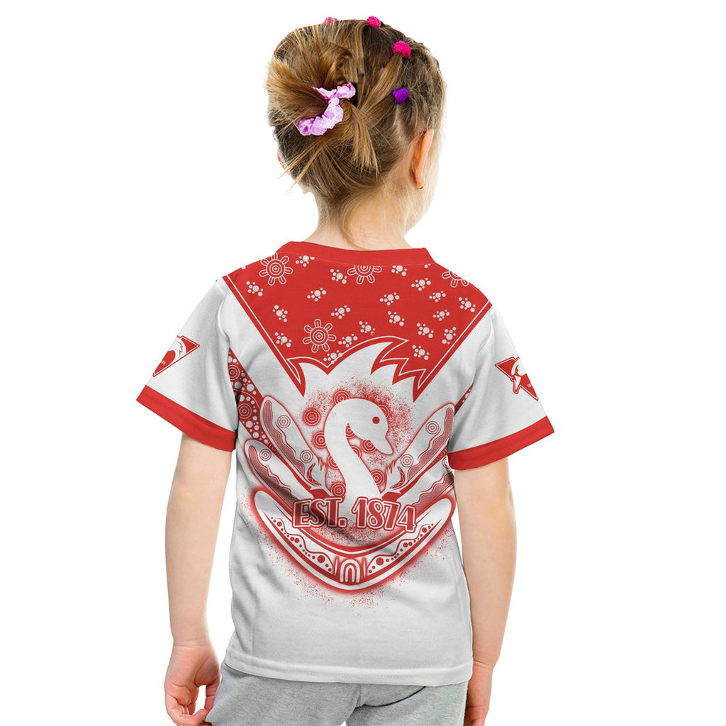 Swans Football T Shirt KID Est 1874 Aboriginal Boomerang Sydney Bloods LT13