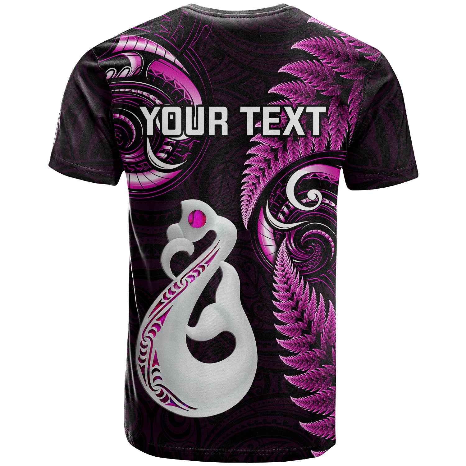 Personalised New Zealand T Shirt Aotearoa Silver Fern With Manaia Maori Unique Pink LT14