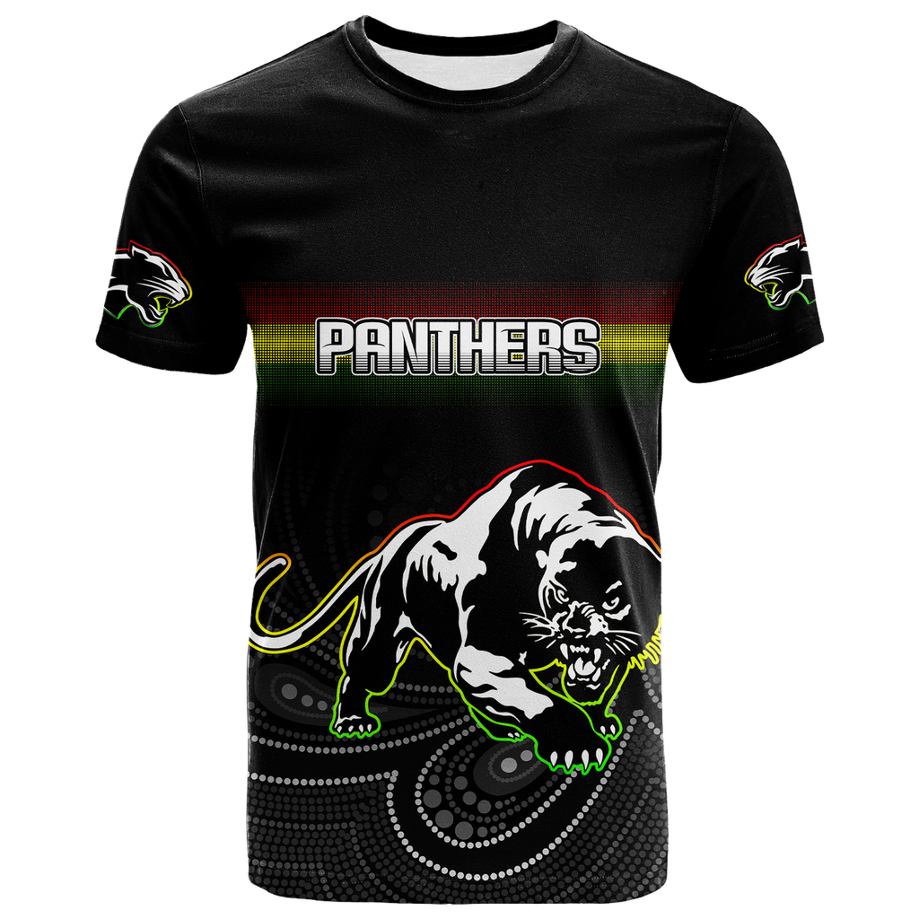 (Custom Personalised) Black Panthers Rugby League Aboriginal T Shirt - LT2