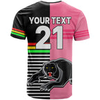 (Custom Text And Number) Penrith Panthers Rugby T Shirt Proud The Panthers Comeback Black and Pink LT9