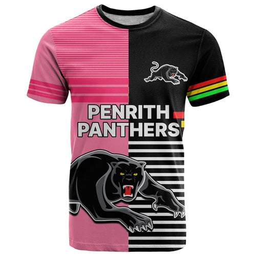 Penrith Panthers Rugby T Shirt Proud The Panthers Comeback Black and Pink LT9