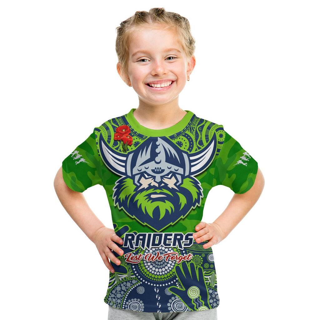 Raiders Rugby ANZAC 2023 T Shirt KID Dots Poppy Mix Camouflage Lest We Forget LT14