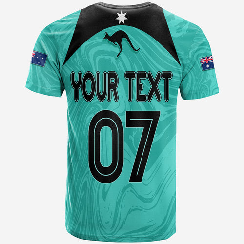 Personalised Aussie Matildas T Shirt 2023 Women World Cup Marble Patterns - Turquoise LT7