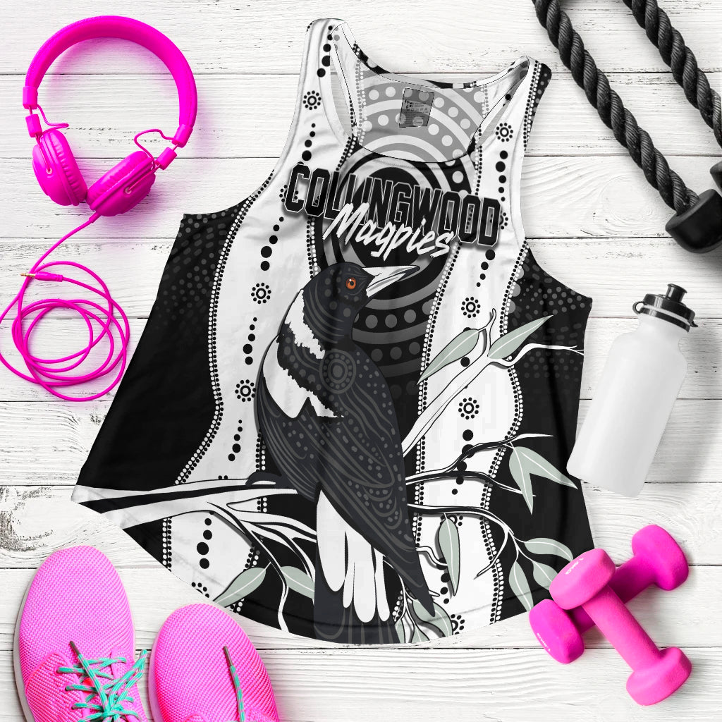 Personalised Collingwood Magpies Aboriginal Women Racerback Tank Top Artsy Vibes - Vibe Hoodie Shop