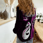 Personalised New Zealand Women Casual Shirt Aotearoa Silver Fern With Manaia Maori Unique Pink LT14