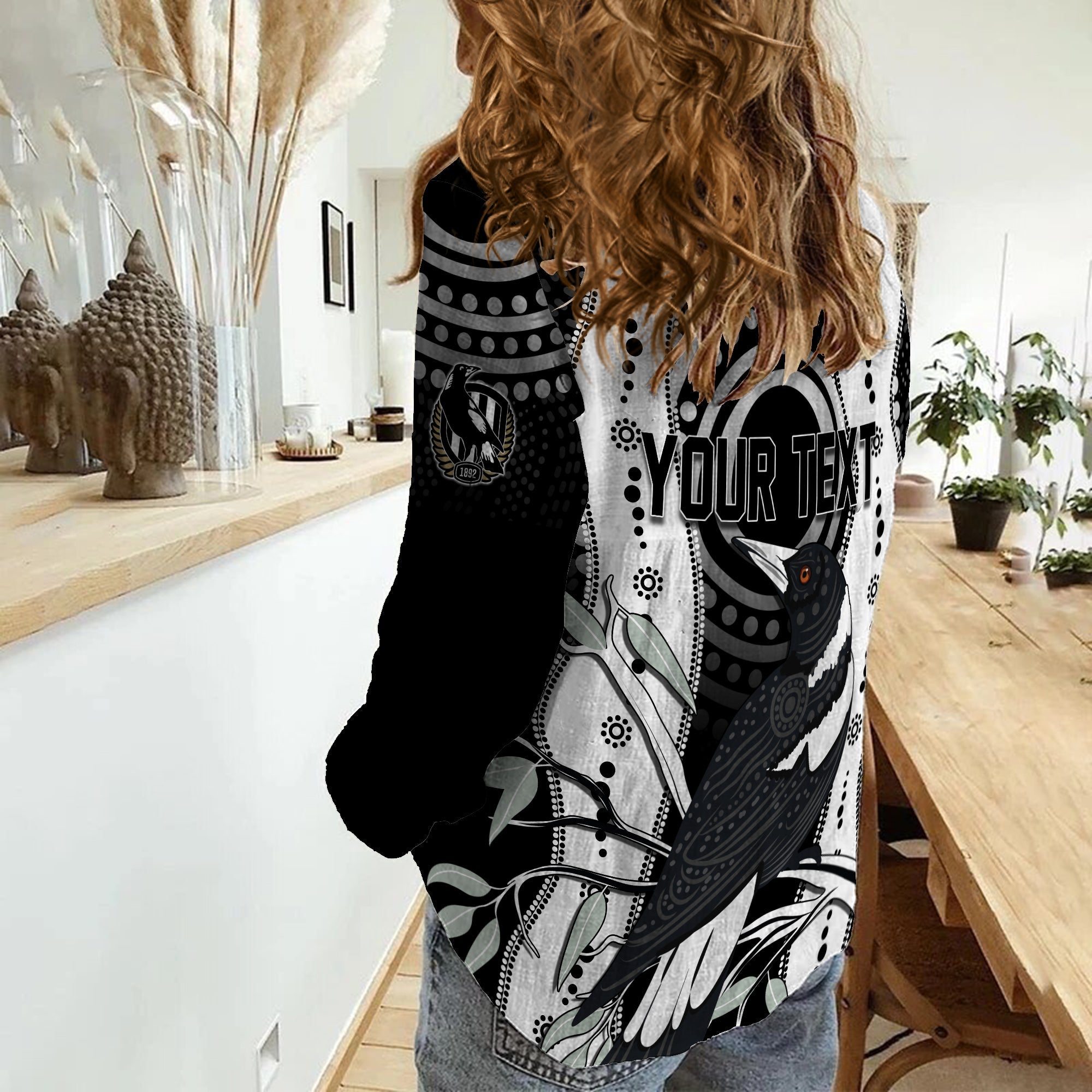 Personalised Collingwood Magpies Aboriginal Women Casual Shirt Artsy Vibes - Vibe Hoodie Shop