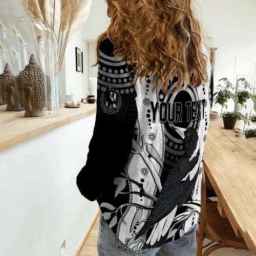Personalised Collingwood Magpies Aboriginal Women Casual Shirt Artsy Vibes - Vibe Hoodie Shop