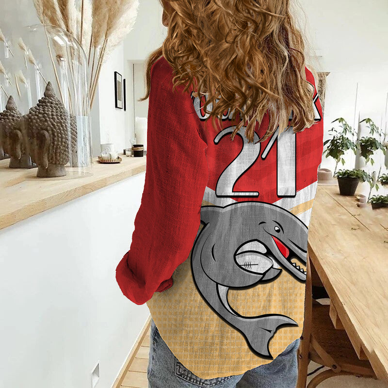custom-text-and-number-redcliffe-dolphins-rugby-women-casual-shirt-simple-style
