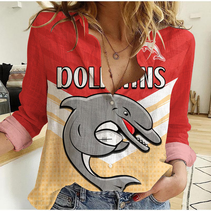 custom-text-and-number-redcliffe-dolphins-rugby-women-casual-shirt-simple-style