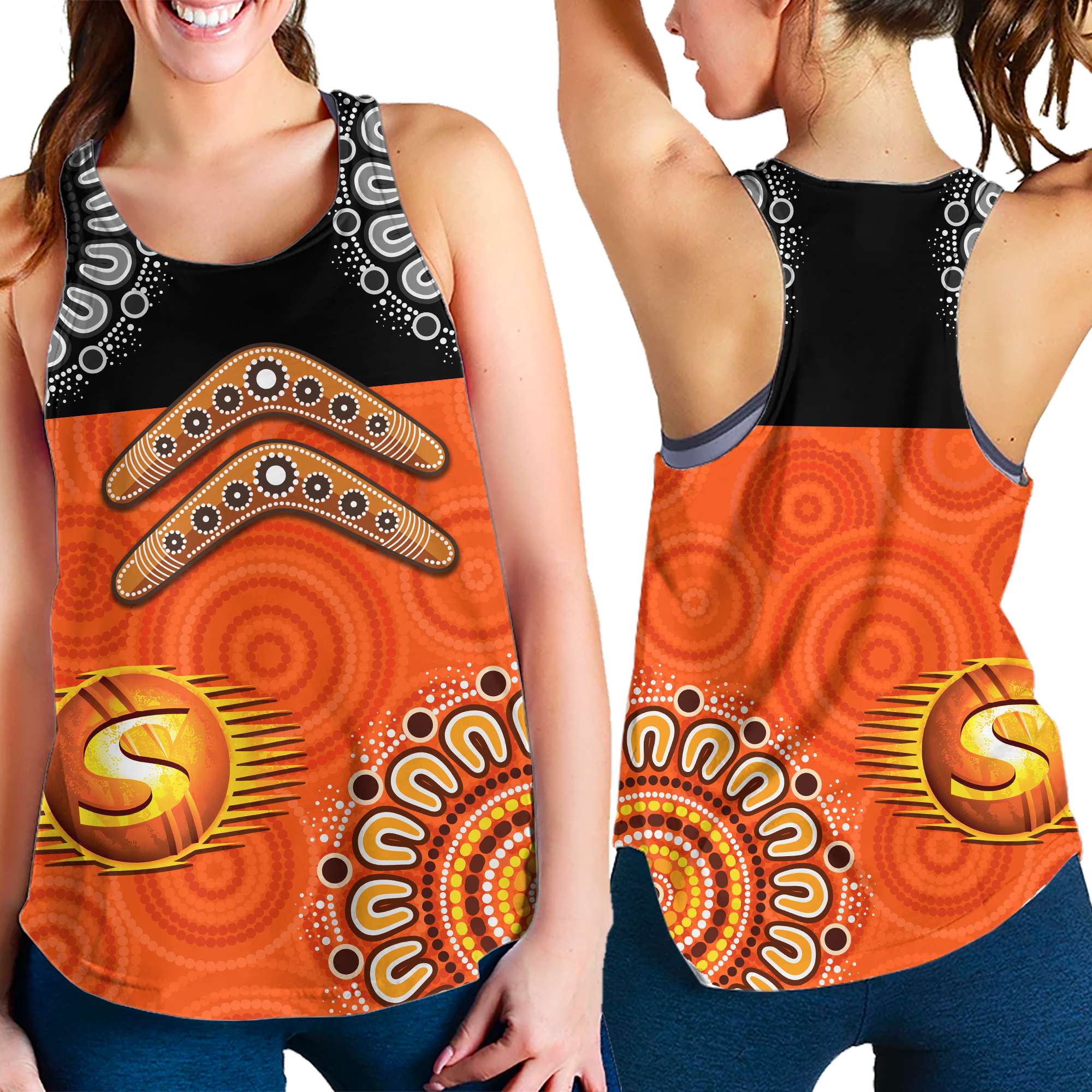 Perth Scorchers Cricket Women Racerback Tank Aboriginal Double Boomerang LT9