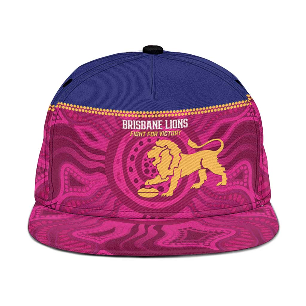AFL Lions Football Snapback Cap Brisbane Fight For Victory Indigenous Art - Aussie Hoodie