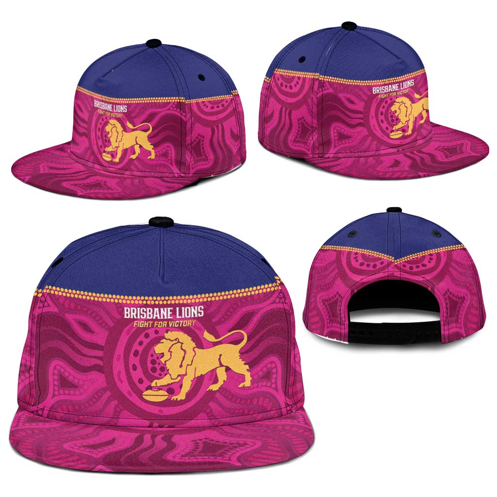 AFL Lions Football Snapback Cap Brisbane Fight For Victory Indigenous Art - Aussie Hoodie