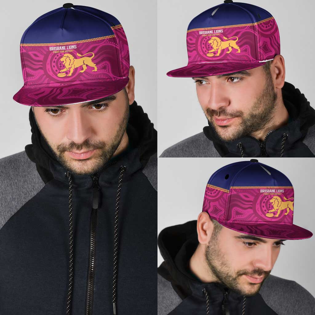 AFL Lions Football Snapback Cap Brisbane Fight For Victory Indigenous Art - Aussie Hoodie