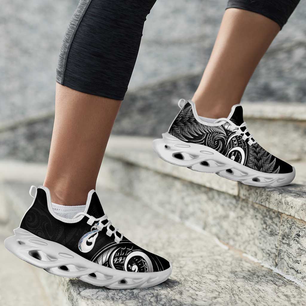 All Black New Zealand Clunky Sneakers Aotearoa Silver Fern With Manaia Maori Unique