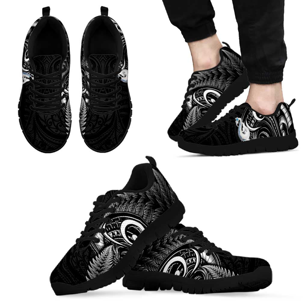 All Black New Zealand Sneakers Aotearoa Silver Fern With Manaia Maori Unique