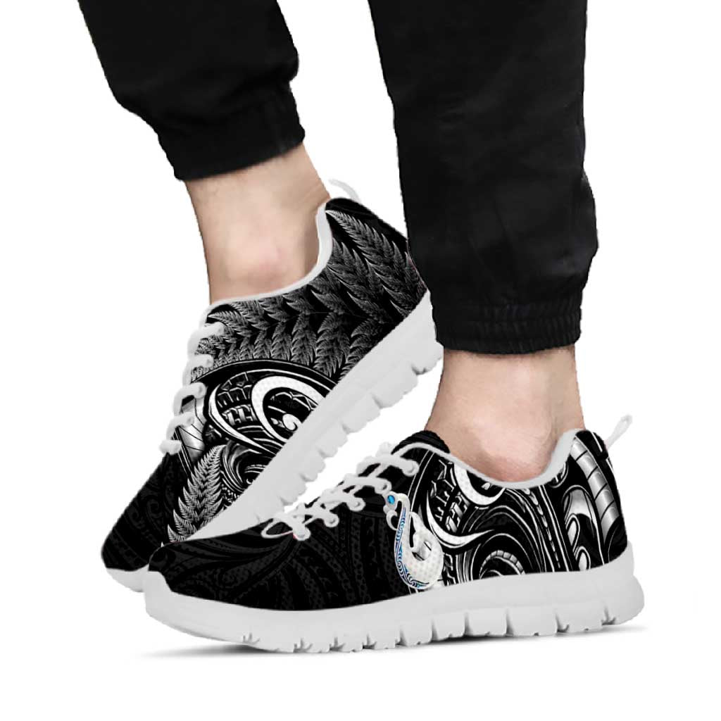 All Black New Zealand Sneakers Aotearoa Silver Fern With Manaia Maori Unique