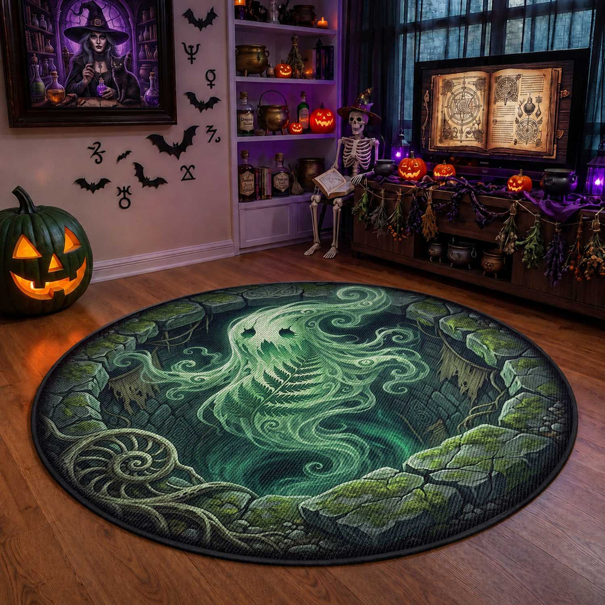 Aotearoa Green Fern Ghost Spirit Round Carpet
