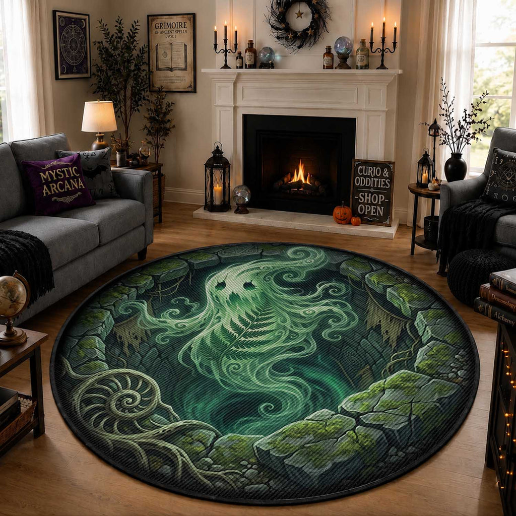 Aotearoa Green Fern Ghost Spirit Round Carpet