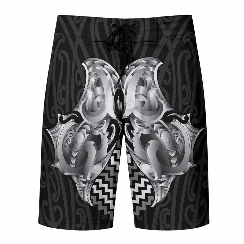 Aotearoa Kowhaiwhai Poutama Black Motif Board Shorts