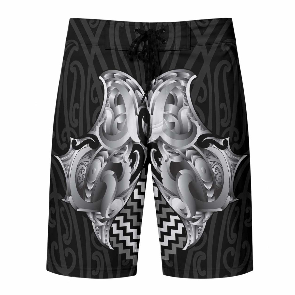 Aotearoa Kowhaiwhai Poutama Black Motif Board Shorts