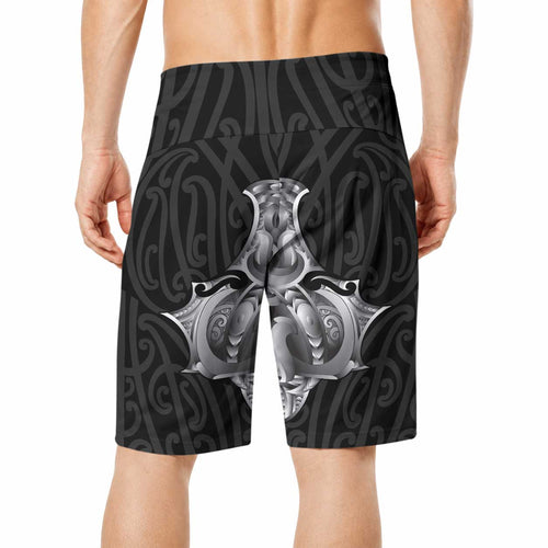 Aotearoa Kowhaiwhai Poutama Black Motif Board Shorts