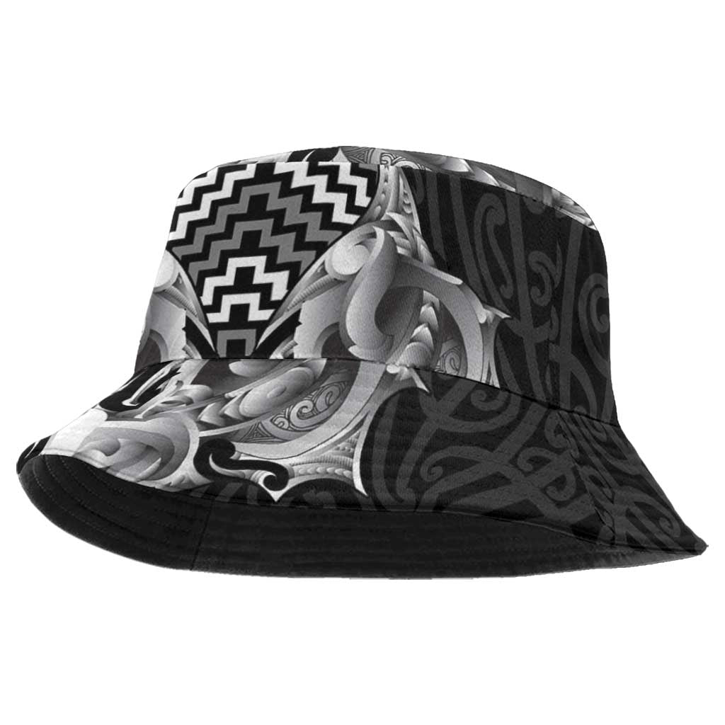 Aotearoa Kowhaiwhai Poutama Black Motif Bucket Hat
