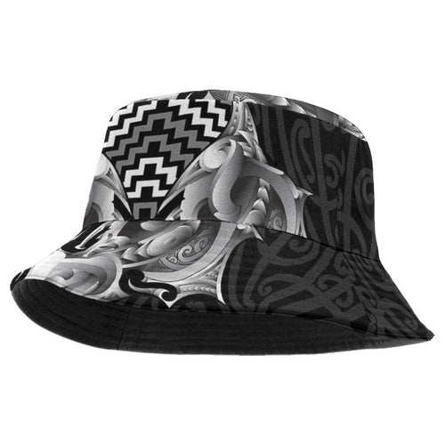 Aotearoa Kowhaiwhai Poutama Black Motif Bucket Hat