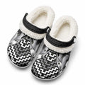 Aotearoa Kowhaiwhai Poutama Black Motif Fleece Clogs