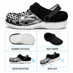 Aotearoa Kowhaiwhai Poutama Black Motif Fleece Clogs