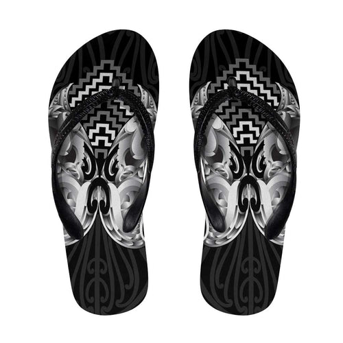 Aotearoa Kowhaiwhai Poutama Black Motif Flip Flops