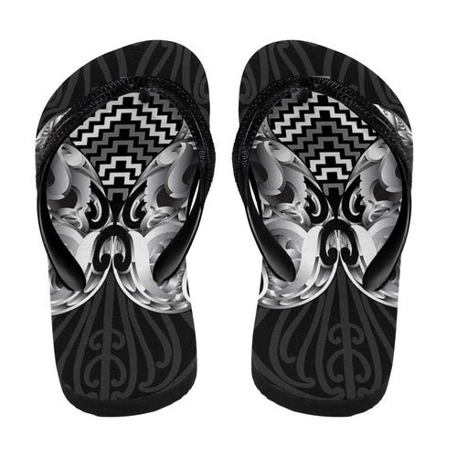 Aotearoa Kowhaiwhai Poutama Black Motif Flip Flops