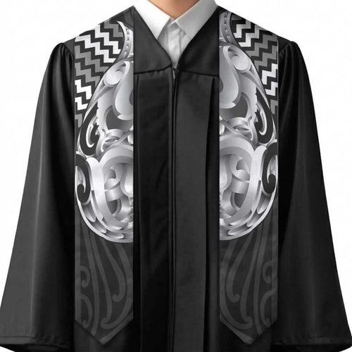 Aotearoa Kowhaiwhai Poutama Black Motif Graduation Stole