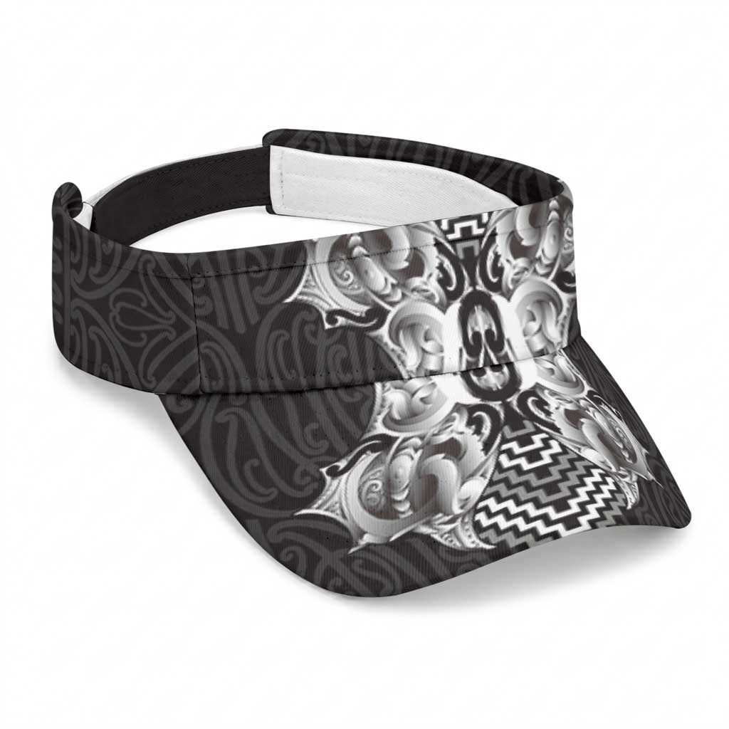 Aotearoa Kowhaiwhai Poutama Black Motif Sun Visor Cap