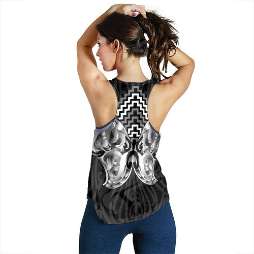 Aotearoa Kowhaiwhai Poutama Black Motif Women Racerback Tank
