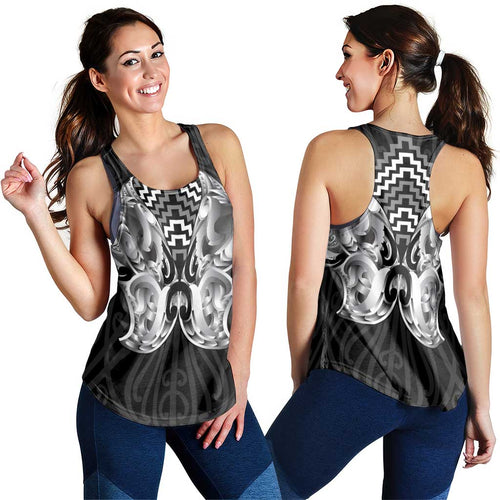 Aotearoa Kowhaiwhai Poutama Black Motif Women Racerback Tank