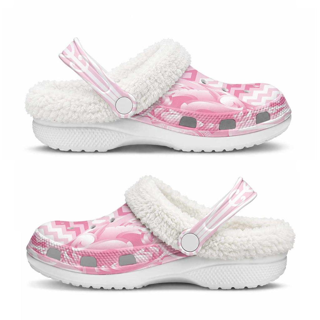 Aotearoa Kowhaiwhai Poutama Pink Motif Fleece Clogs