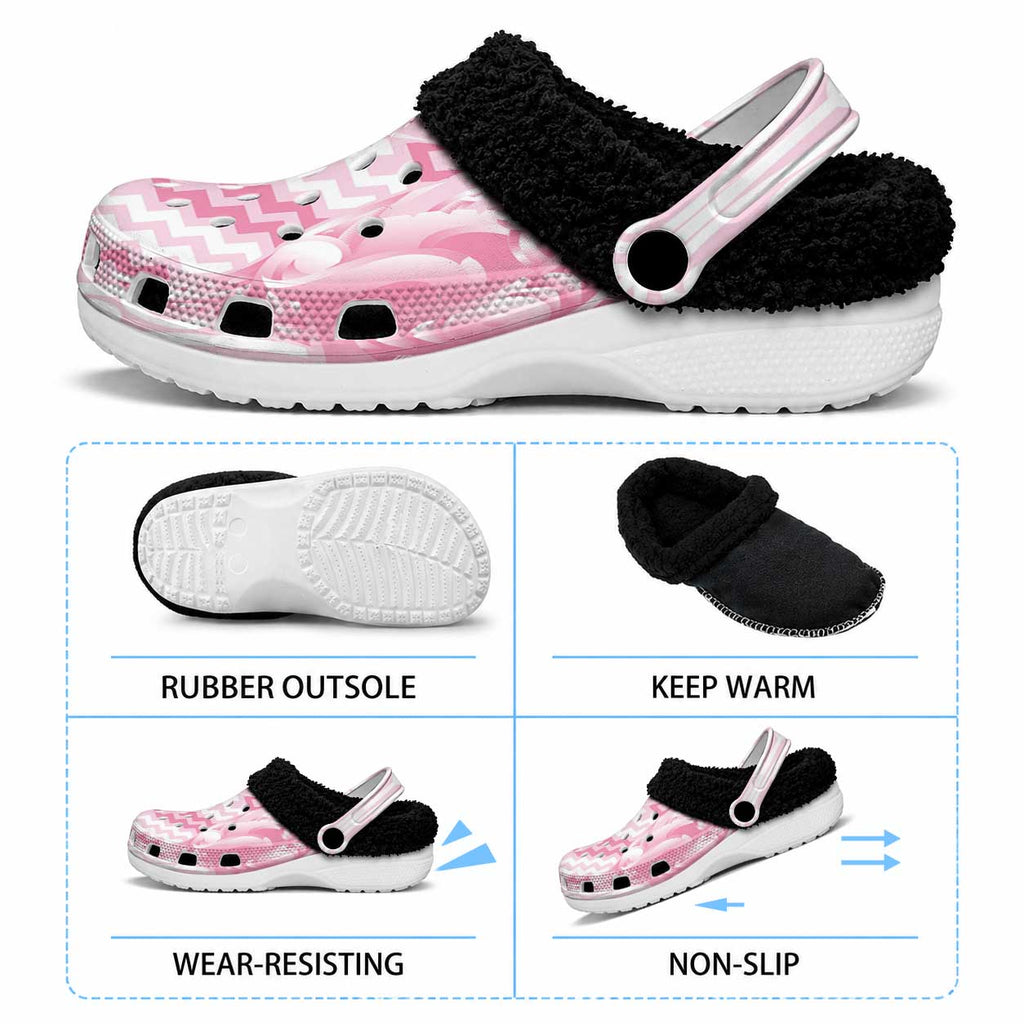 Aotearoa Kowhaiwhai Poutama Pink Motif Fleece Clogs