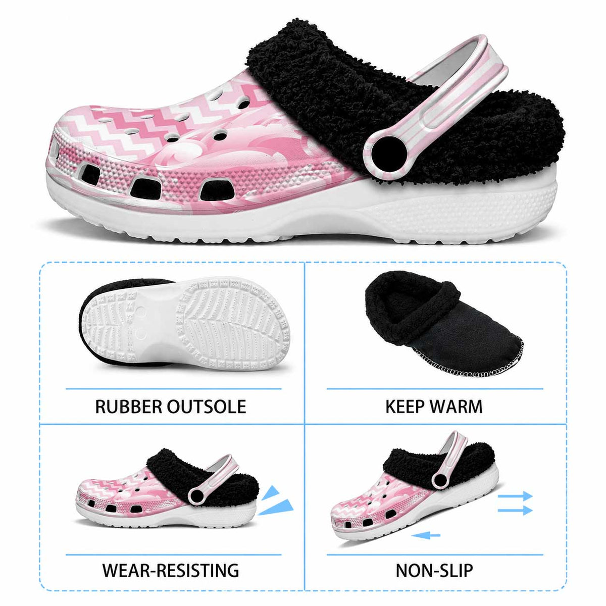Aotearoa Kowhaiwhai Poutama Pink Motif Fleece Clogs